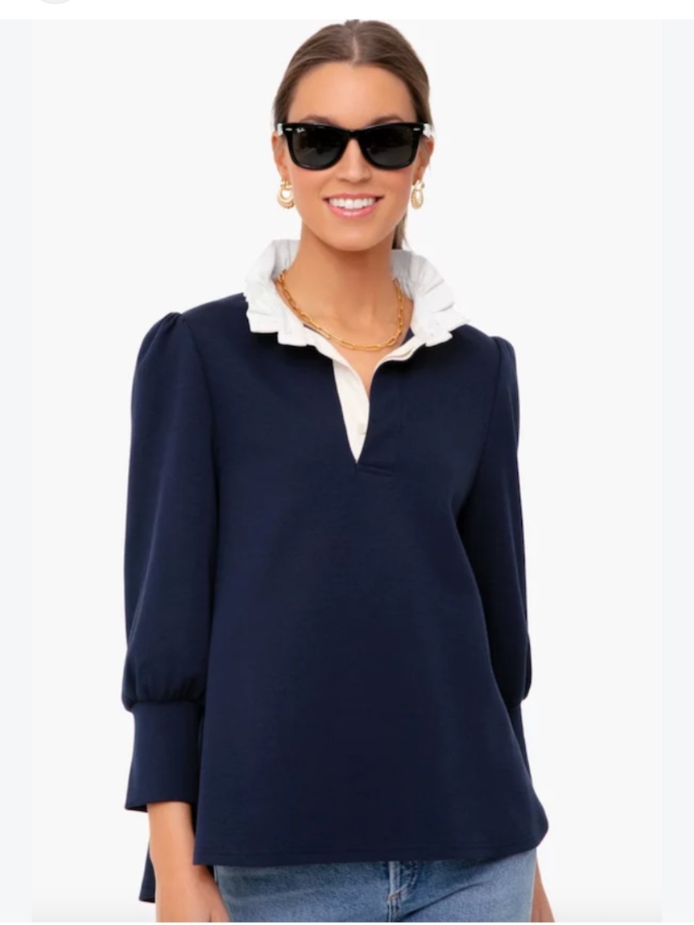 TUCKERNUCK Pomander Place Charlotte Terry top ruffle collar size small